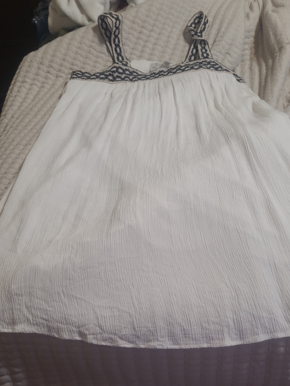 Girls White Sleeveless Sundress with Navy Trim